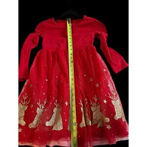 Holiday Dress w/ KNIT top w/ Tulle & Satin Skirt w/ Gold Reindeers-Wonder Nation